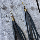 Leather Tassel Earrings - Charcoal