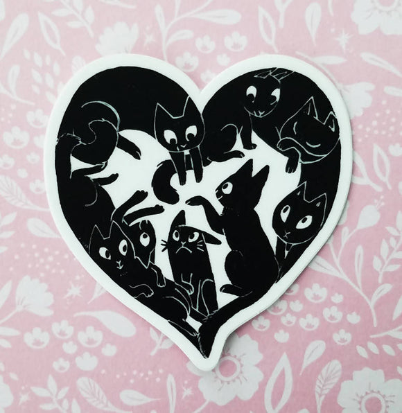 Black Cat Heart Vinyl Sticker