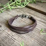 Multi Strand Leather Bracelet - Chocolate / Silver