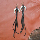 Horn &amp; Leather Earrings - Black