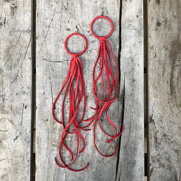 Hoop Tassel Earrings - Red