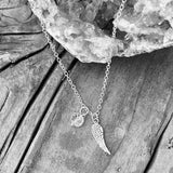 Guardian Angel Wing Necklace with a Clear Crystal Charm