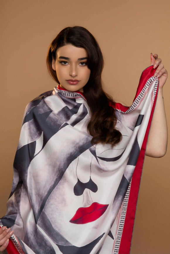 Red Lips Silk scarf by Anet's Collection