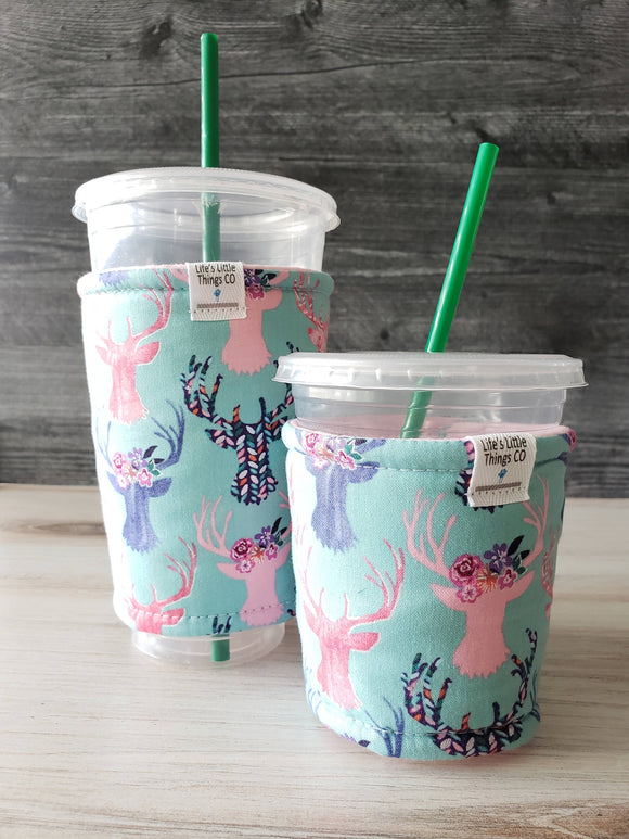 Iced Beverage Cup Snug - Floral Deer