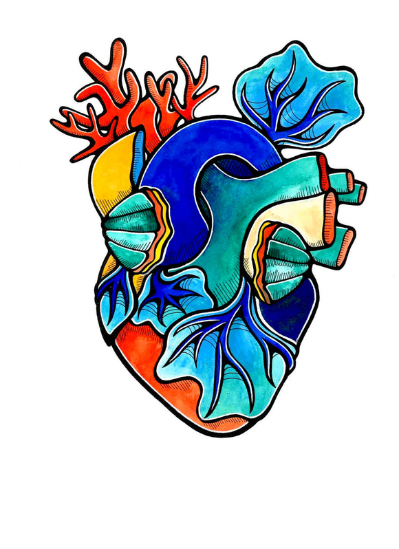 Coral Ocean Anatomical Heart Art Print