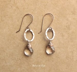 Clear quartz silver hoop artisan earrings for women.