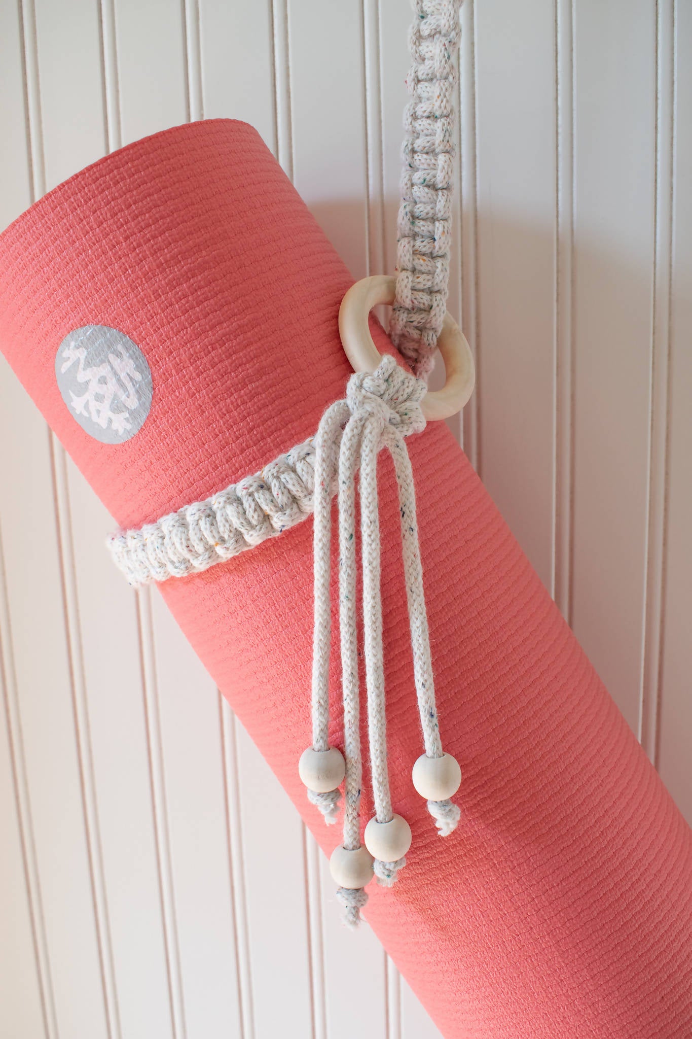 Macrame Yoga Mat Carrying Strap with tassels and wooden beads