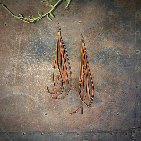 Leather Tassel Earrings - Rust