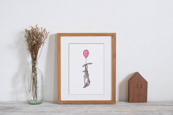 Rabbit Balloon Whimsical Illustration Art Print