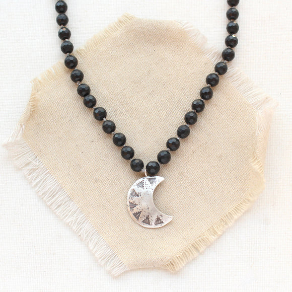 Knotted Onyx Pakal Moon Necklace