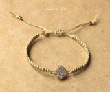 Macrame adjustable bracelet with druzy link. Artisan friendship bracelet for women.