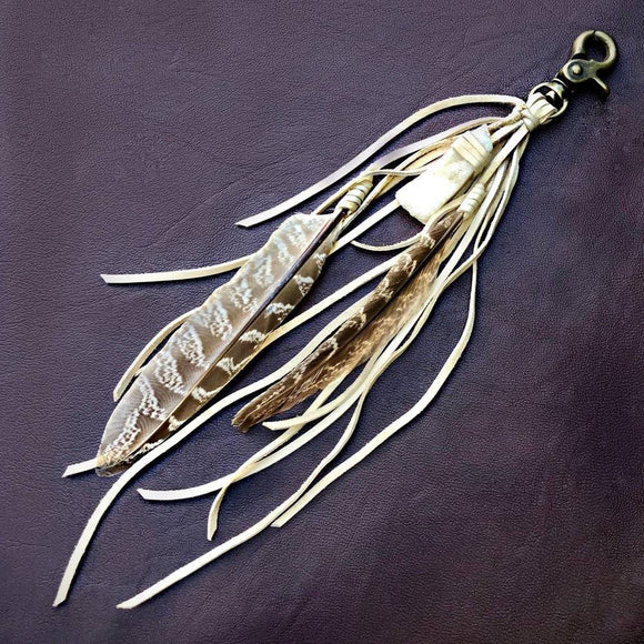 Feather & Leather Bag Clip - Cream